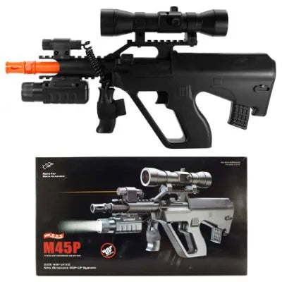 M45P Spring Uzi Rifle with Laser & Flashlight and Red Dot Scope - Tophatter Daily Deals
