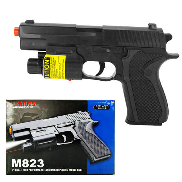 M823 Spring Airsoft Pistol Hand Gun with Light & Laser - TOPHATTER'S ARMORY DEALS Collectible Weapons - Tophatter Daily Deals
