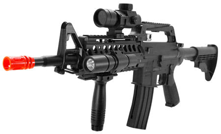 Well MR733 M16 Airsoft Gun Rifle with Red Dot & Flashlight - Tophatter Daily Deals