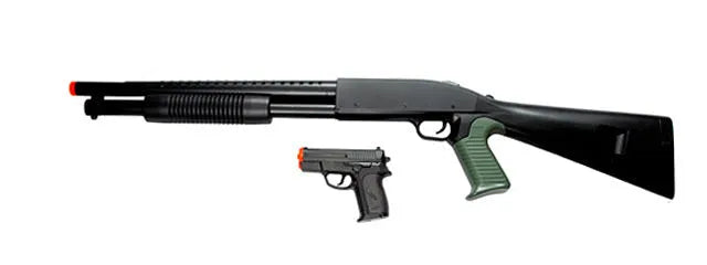 P799B Airsoft Spring Action Shotgun & Pistol Set Combo Black - Tophatter Daily Deals