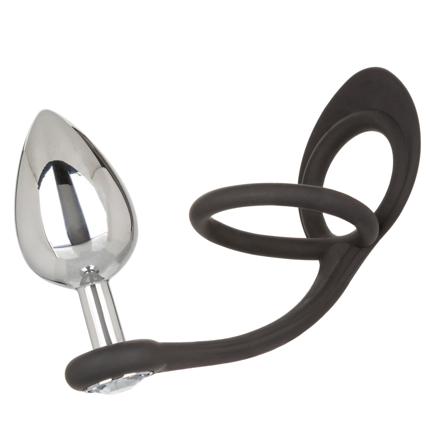 Star Fucker XL Teardrop Plug Black Silicone and Silver Metal Dual Enhancer with Sparkling Gem Accent > Anal Range > Prostate Plugs - Tophatter Daily Deals