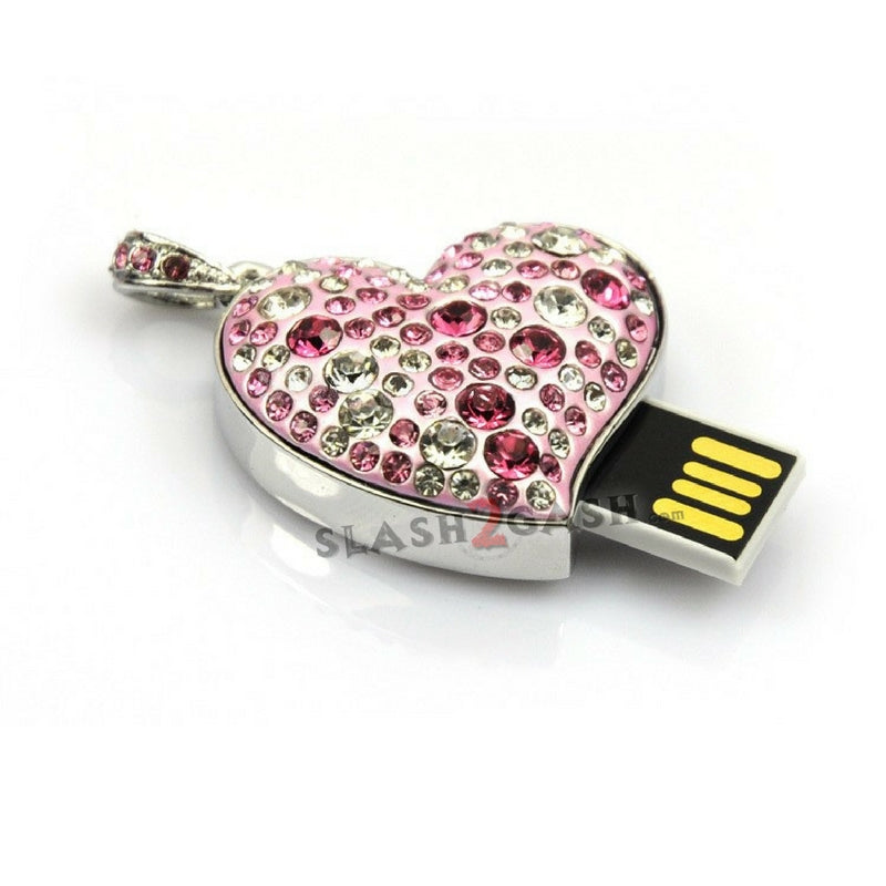 Crystal Heart LOVE Necklace USB Flash Drive 2.0 Pendant Charm 16gb USB Flash Drive - Tophatter Daily Deals