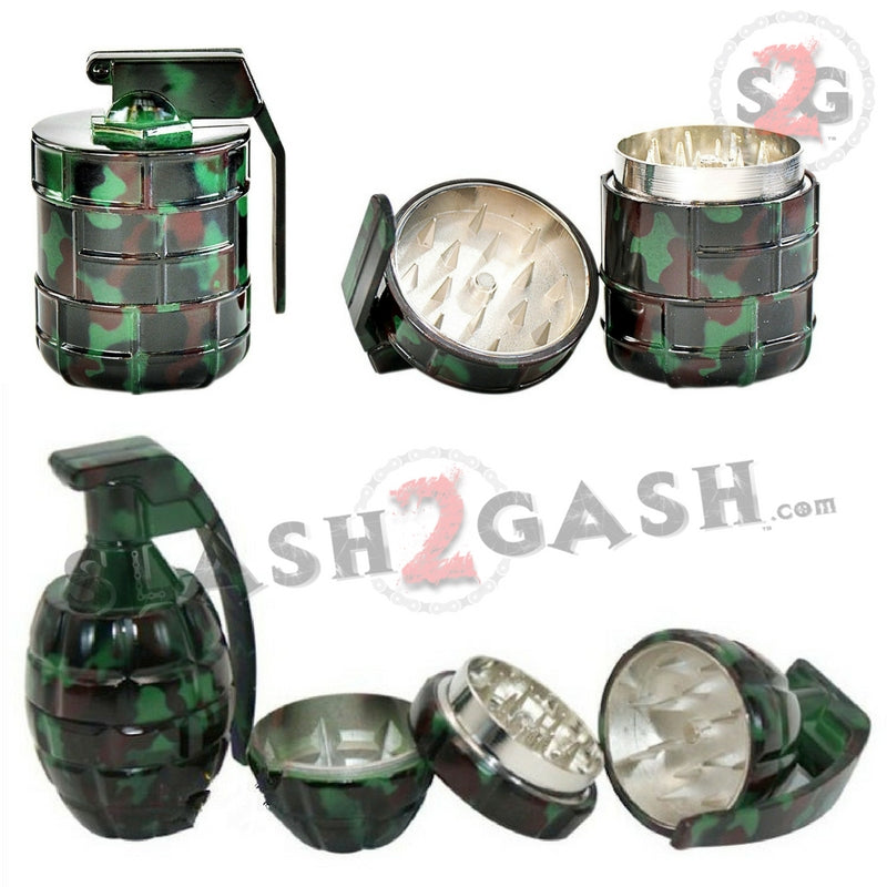 Camo Hand Grenade Tobacco Herb Grinder - 3 piece w/ Pin Handle Smoking Accessories - Tophatter Daily Deals