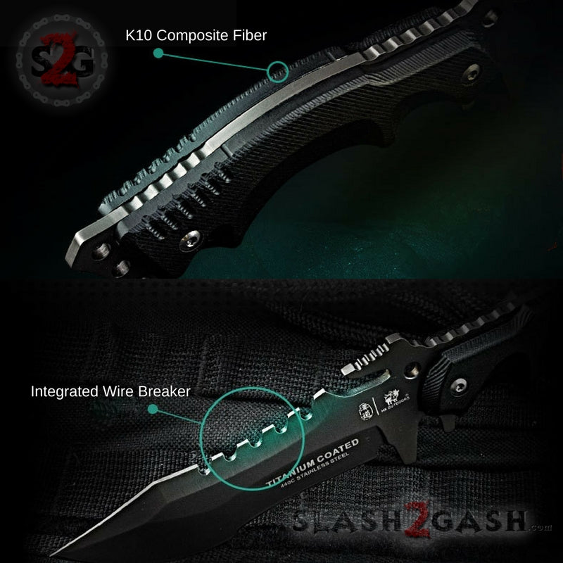 HX OUTDOORS Tactical Knife 440C Blade K10 w/ Sheath Plated Titanium Knife-Fixed - Tophatter Daily Deals