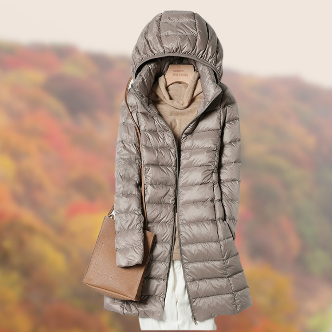 Waterproof Women’s Puffer Coat - Mid Thigh, Lightweight Khaki - Tophatter Daily Deals