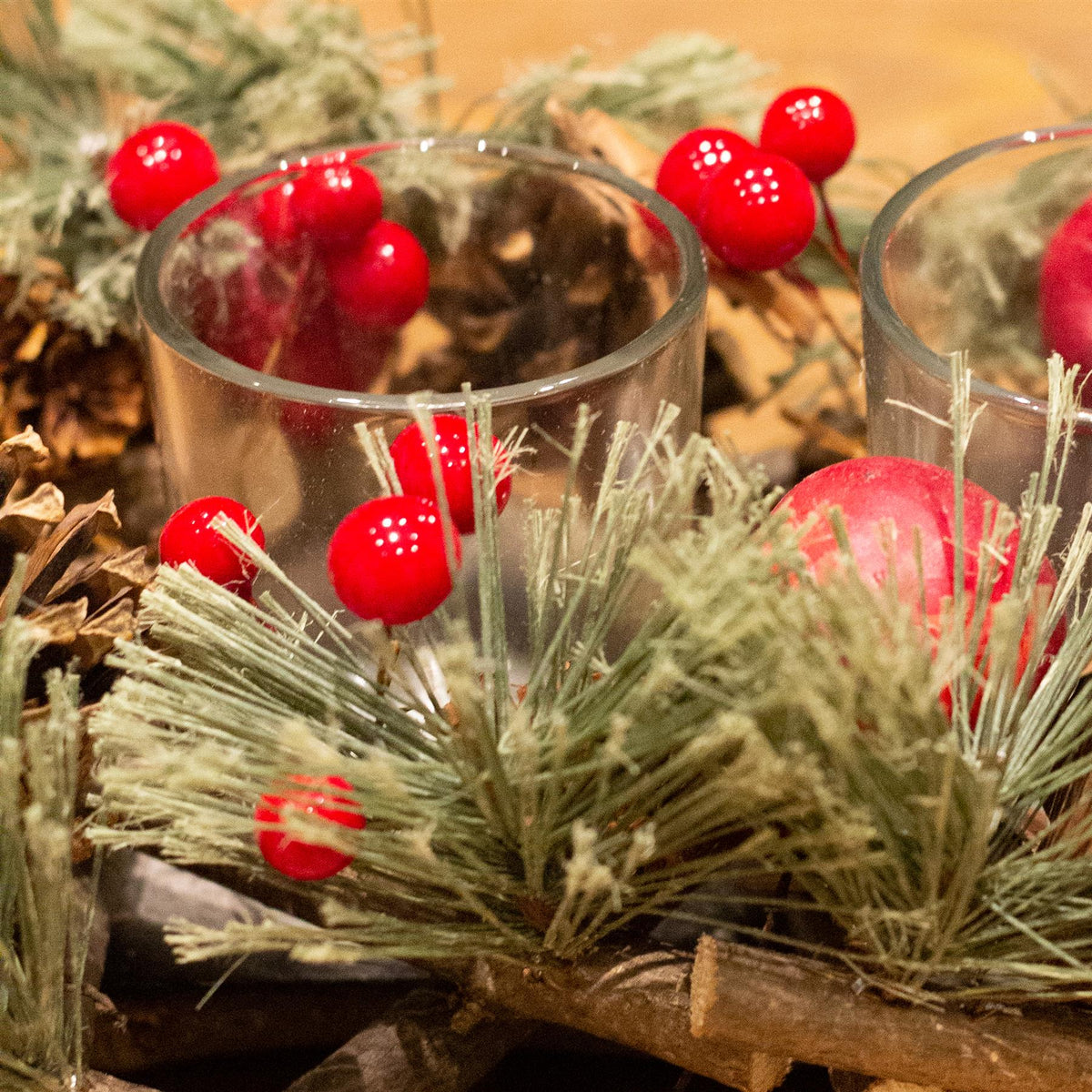 Handcrafted Christmas Double Tealight Candle Holder ~ Xmas Table Centrepiece Candle Holder - Tophatter Daily Deals
