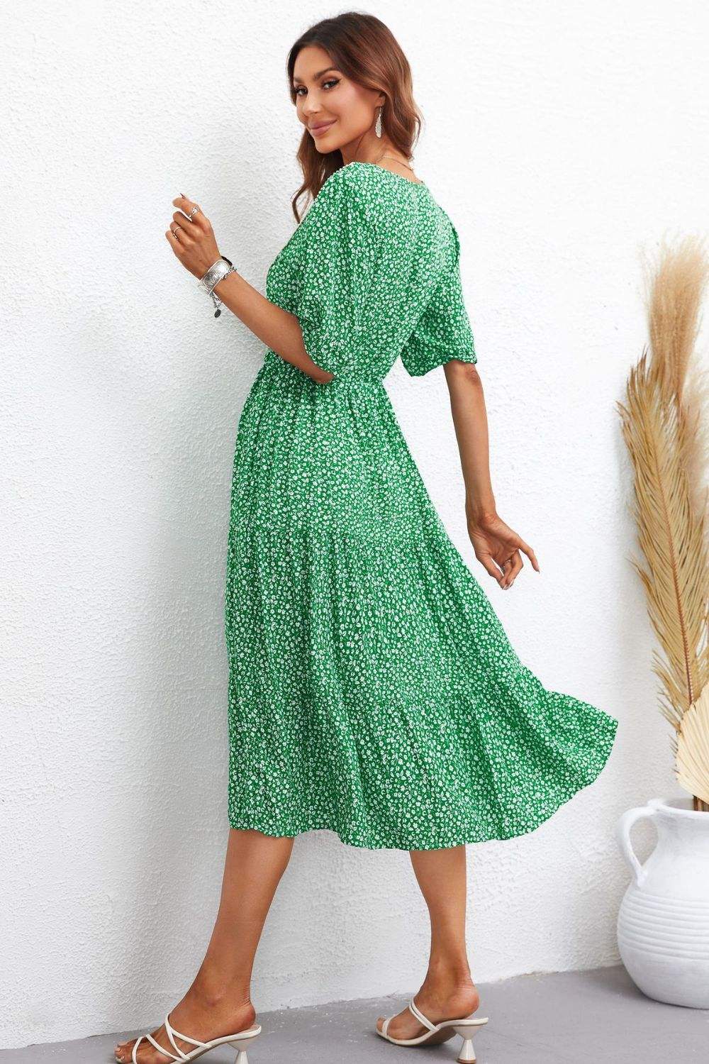 Printed Drawstring Waist Notched Neck Dress Casual Dresses - Tophatter Daily Deals