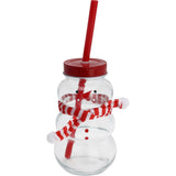 Snowman-Shaped Glass Drinking Jar with Lid and Straw | Christmas Mason Jar Drinking Jar - Tophatter Daily Deals