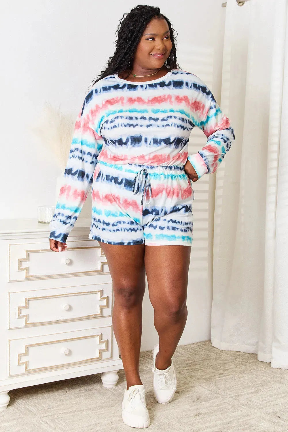 Tie-Dye Dropped Shoulder Lounge Set Multicolor Loungewear Sets - Tophatter Daily Deals