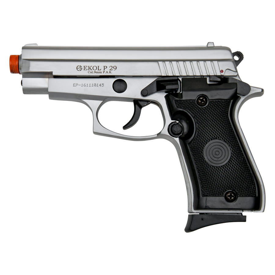 P29 Semi Automatic Front Firing Blank Pistol Nickel Finish Collectible Weapons - Tophatter Daily Deals
