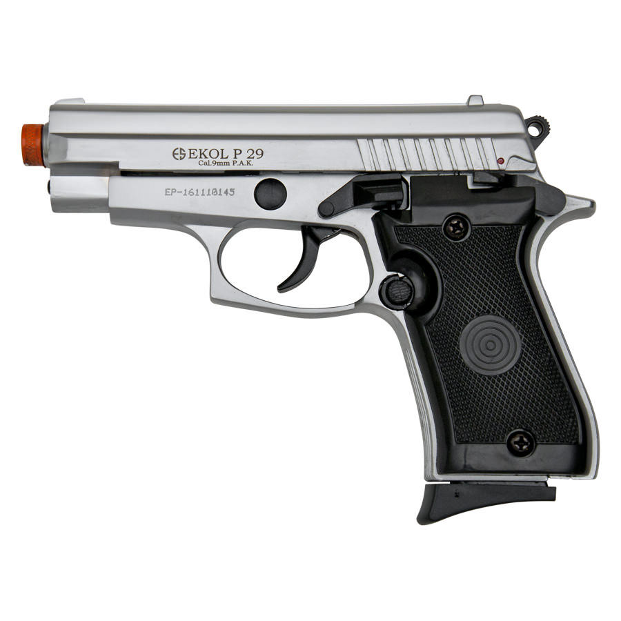 P29 Semi Automatic Front Firing Blank Pistol Nickel Finish - Tophatter's Guns'N'Weapons Store Collectible Weapons - Tophatter Daily Deals