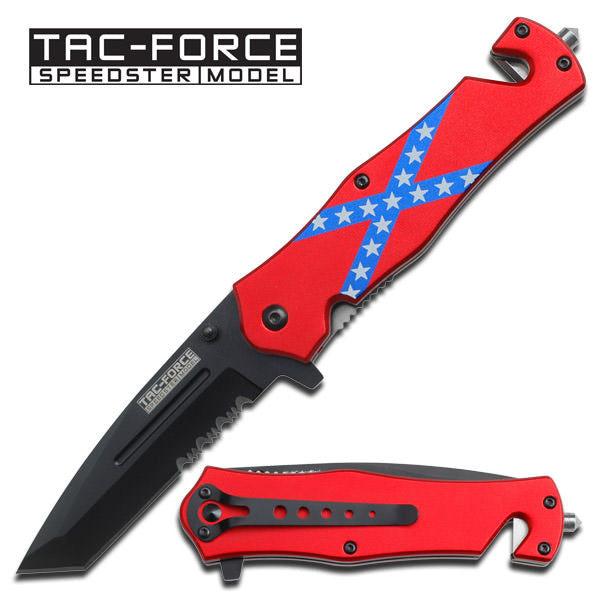 Confederate Flag Handle Rescue Spring Assisted Knife - Tanto Blade - TOPHATTER'S ARMORY DEALS Collectible Weapons - Tophatter Daily Deals