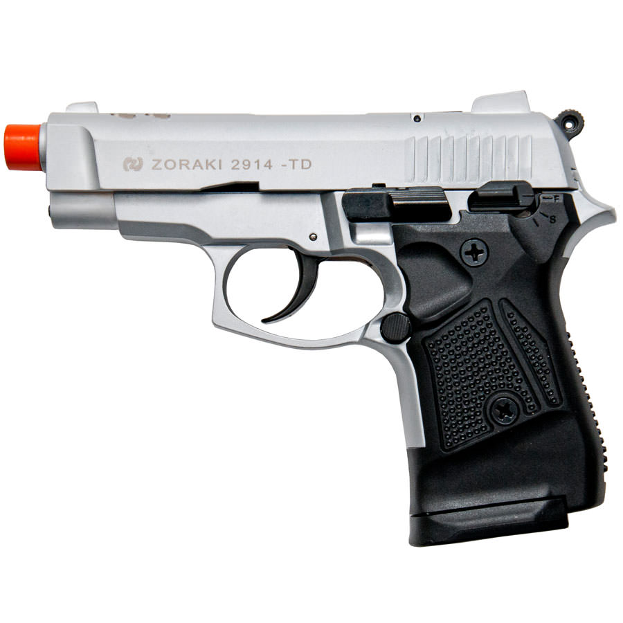 Zoraki M2914 Silver Finish 9mm Front Firing Blank Gun - Tophatter's Guns'N'Weapons Store - FREE SHIPPING Collectible Weapons - Tophatter Daily Deals