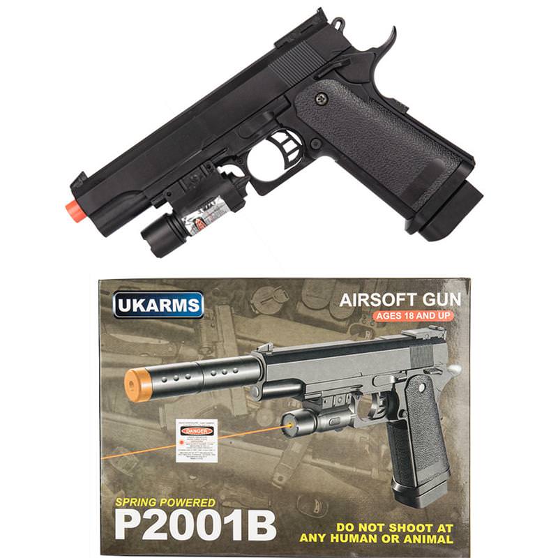 P2001B Airsoft Spring Powered Army 1911 With Laser FPS 180 - Tophatter's Inc. Weapons Store Online Collectible Weapons - Tophatter Daily Deals