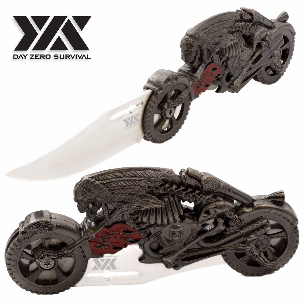 Biker Fantasy Folding Knife Flaming Skull Rider Motorcycle Collectible Collectible Weapons - Tophatter Daily Deals