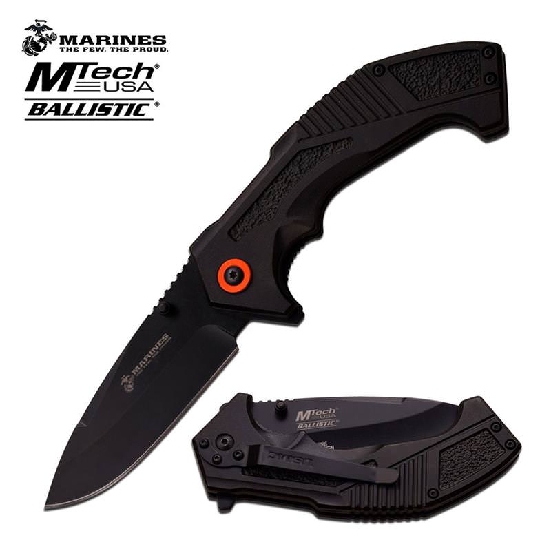 Mtech USA US Marines The Few The Proud Ballistic Spring Assisted Knife In Black Collectible Weapons - Tophatter Daily Deals