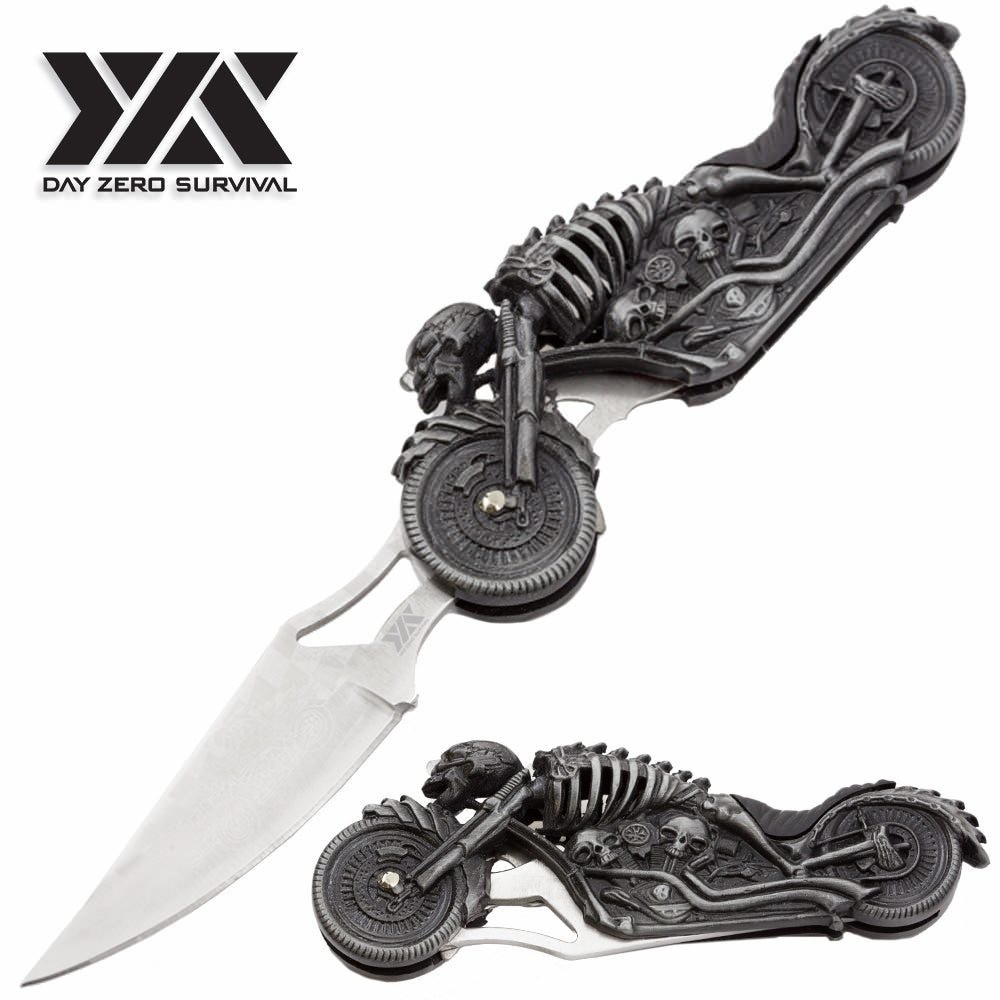 LED Biker Fantasy Folding Knife Skull Rider Motorcycle Light-Up Eyes Collectible Weapons - Tophatter Daily Deals