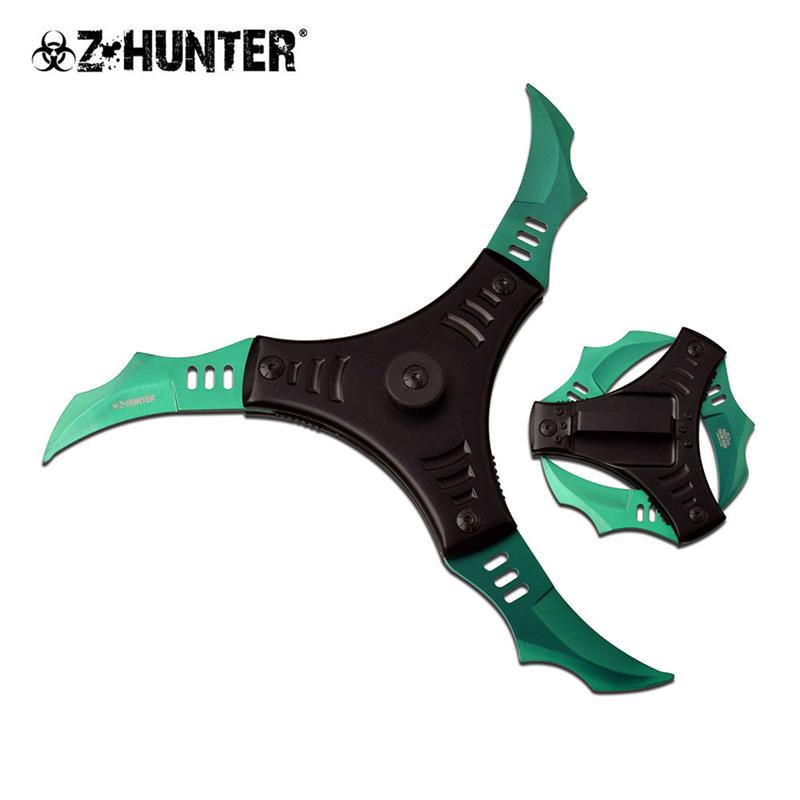 Futuristic Trio Blade Spring Assisted Cyclone Style Knife Green Collectible Weapons - Tophatter Daily Deals