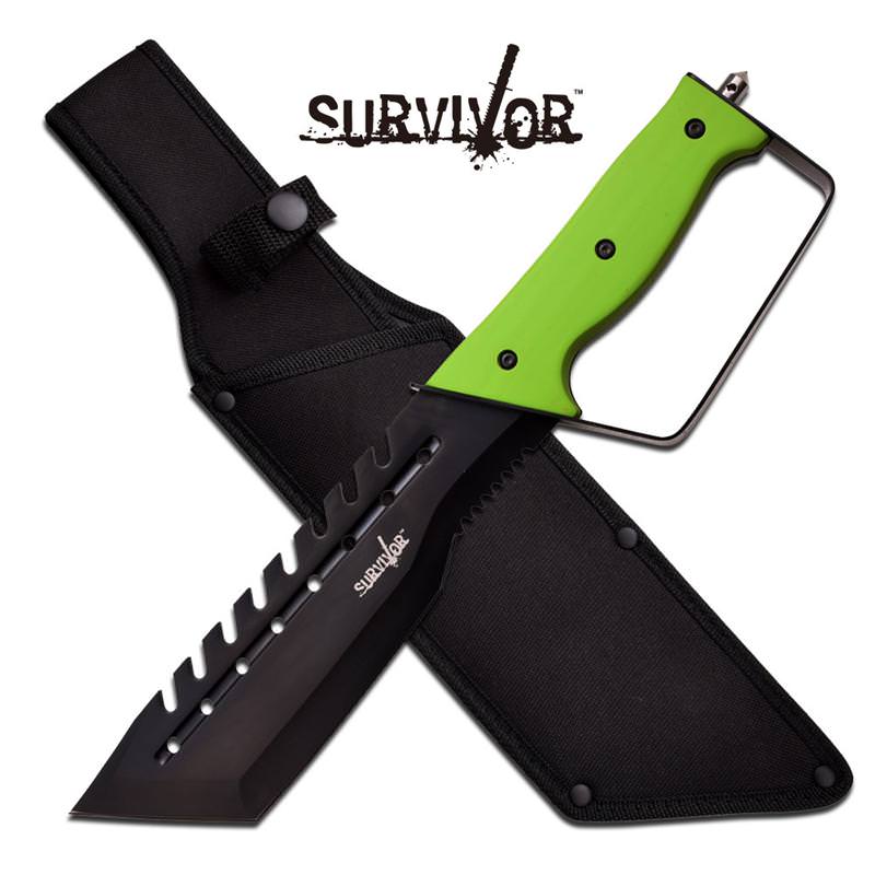 Survivor Fixed Blade Knife With Green Handle And Nylon Sheath - TOPHATTER'S ARMORY DEALS Collectible Weapons - Tophatter Daily Deals