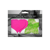 2-Pack Neon Pink Solid Heart & Neon Green Lace Star Pasties - Tophatter Daily Deals