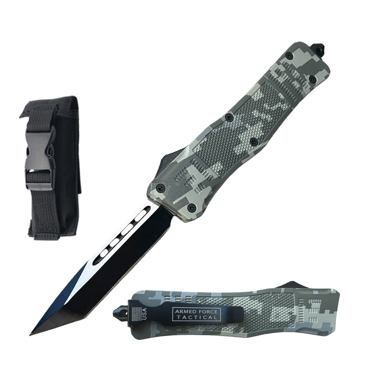 8.25" Digital Camo Tracker OTF Dual Action Automatic Tanto Pocket Knife - Tophatter's Guns'N'Weapons Store - FREE SHIPPING Collectible Weapons - Tophatter Daily Deals