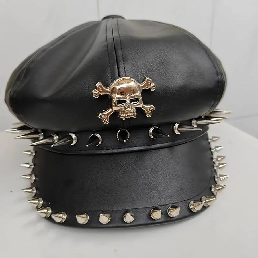 1PC Y2K Punk Rivet PU Leather Cap for Women - Adult Hip-Hop Dance Skull Hat, Inelastic Street Style Octagonal Cap for Halloween, No Feather, Stripe Craftsmanship - Tophatter Daily Deals