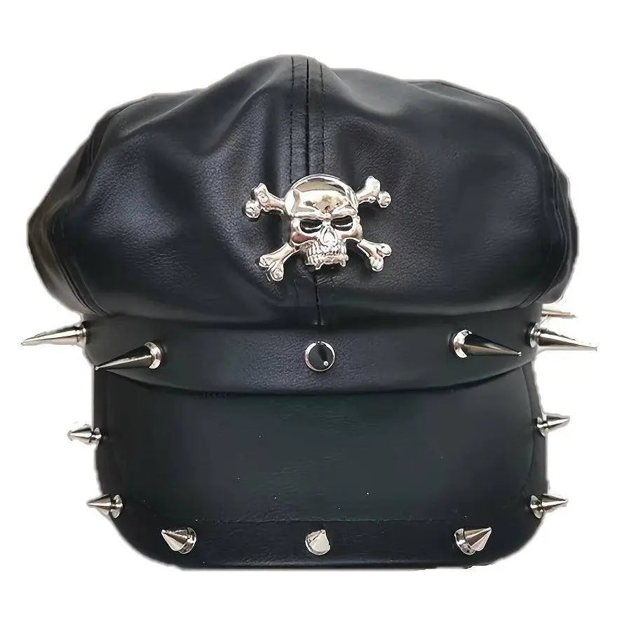 1PC Y2K Punk Rivet PU Leather Cap for Women - Adult Hip-Hop Dance Skull Hat, Inelastic Street Style Octagonal Cap for Halloween, No Feather, Stripe Craftsmanship - Tophatter Daily Deals