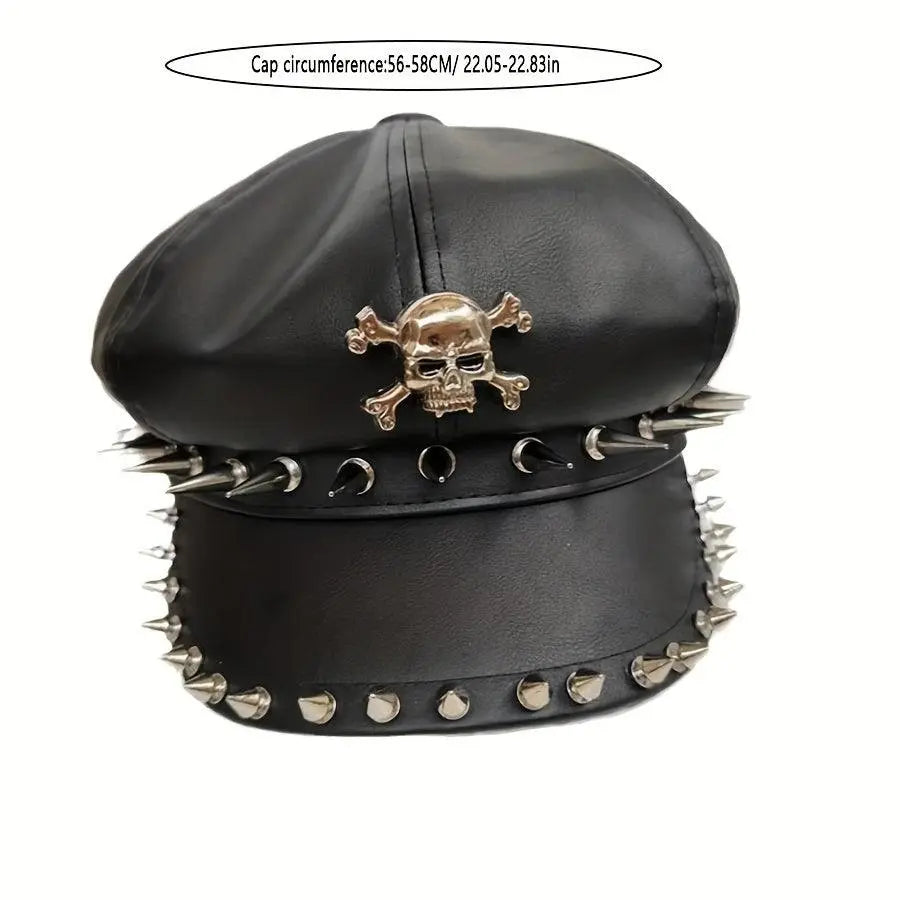 1PC Y2K Punk Rivet PU Leather Cap for Women - Adult Hip-Hop Dance Skull Hat, Inelastic Street Style Octagonal Cap for Halloween, No Feather, Stripe Craftsmanship - Tophatter Daily Deals