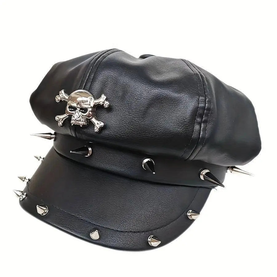 1PC Y2K Punk Rivet PU Leather Cap for Women - Adult Hip-Hop Dance Skull Hat, Inelastic Street Style Octagonal Cap for Halloween, No Feather, Stripe Craftsmanship - Tophatter Daily Deals