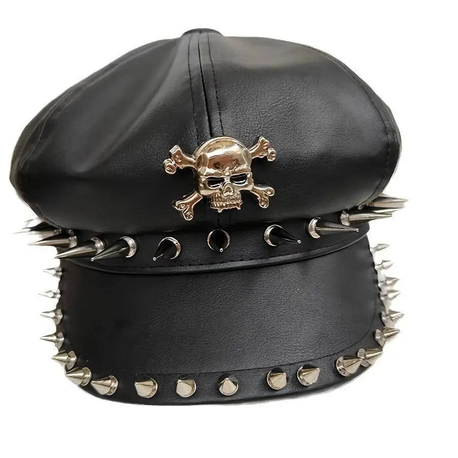 1PC Y2K Punk Rivet PU Leather Cap for Women - Adult Hip-Hop Dance Skull Hat, Inelastic Street Style Octagonal Cap for Halloween, No Feather, Stripe Craftsmanship - Tophatter Daily Deals
