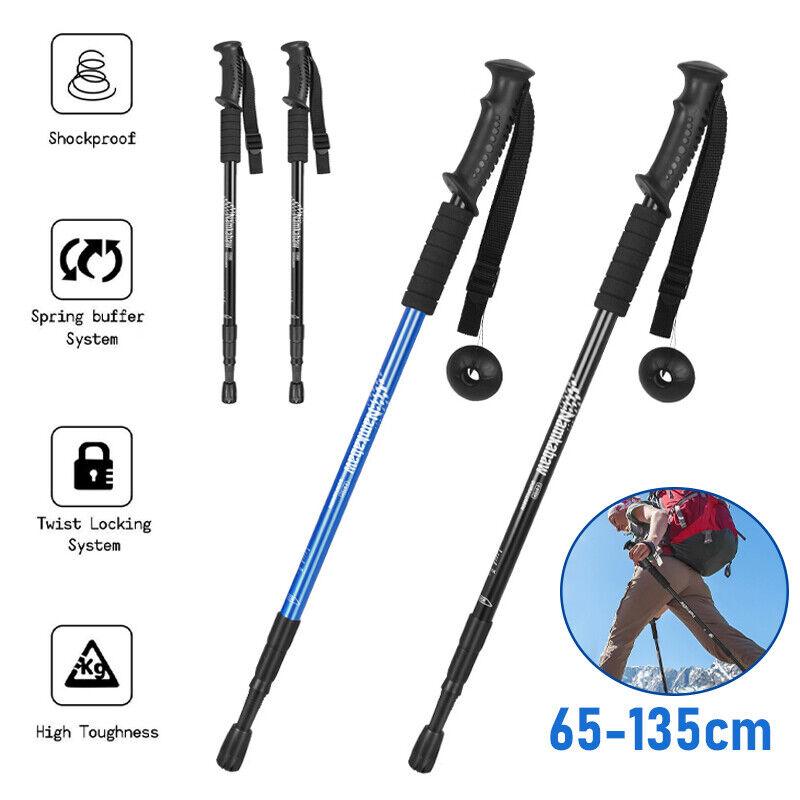 Anti-shock Walking Pole - 1 Pair Telescopic Walking Poles Sticks Extending Adjustable Antishock Hiking Mountain & Cycling - Tophatter Daily Deals