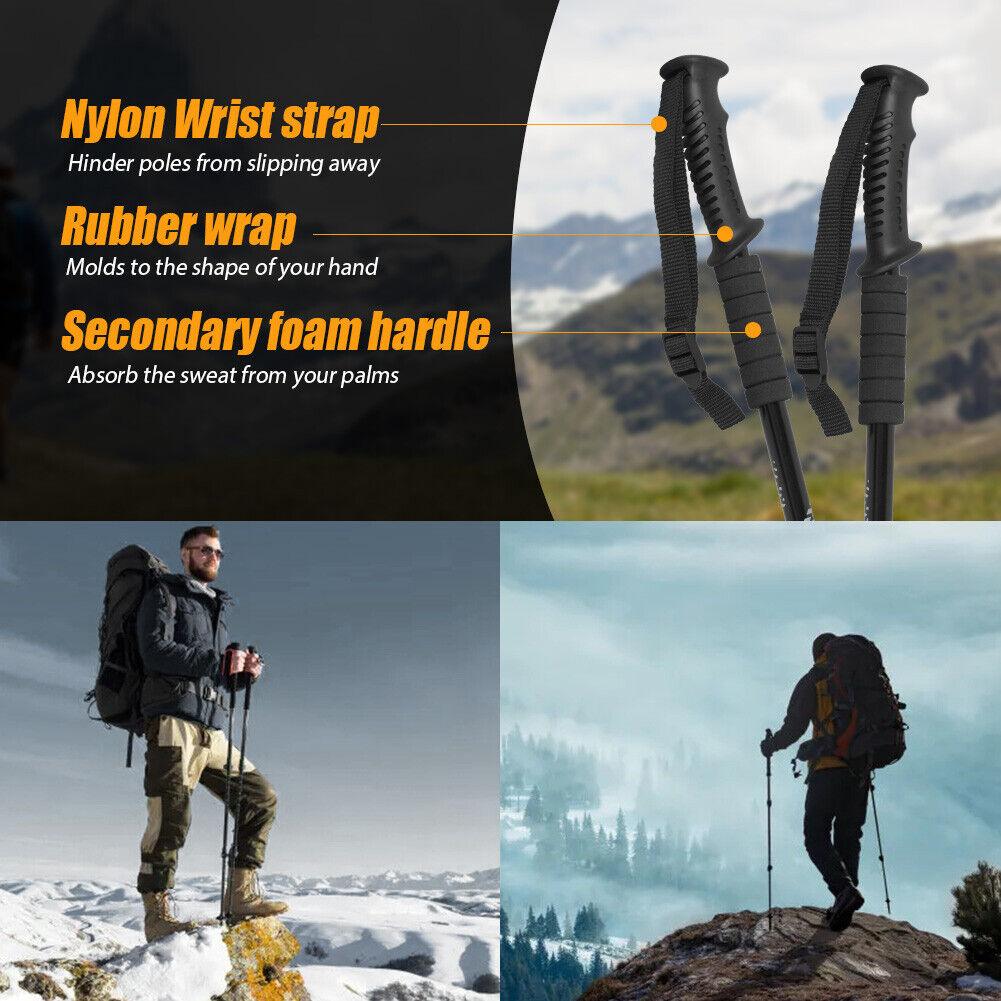 Anti-shock Walking Pole - 1 Pair Telescopic Walking Poles Sticks Extending Adjustable Antishock Hiking Mountain & Cycling - Tophatter Daily Deals