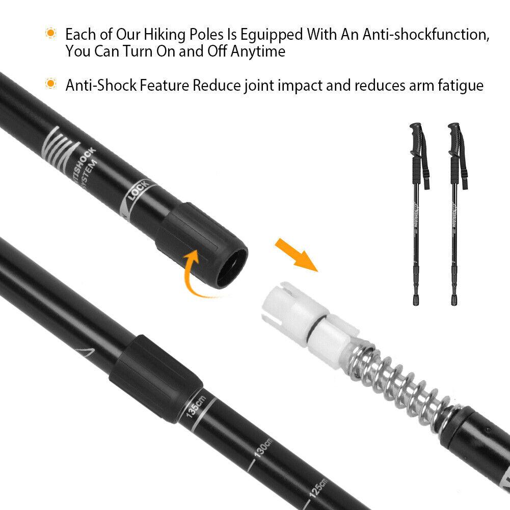Anti-shock Walking Pole - 1 Pair Telescopic Walking Poles Sticks Extending Adjustable Antishock Hiking Mountain & Cycling - Tophatter Daily Deals