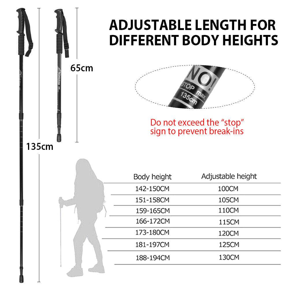 Anti-shock Walking Pole - 1 Pair Telescopic Walking Poles Sticks Extending Adjustable Antishock Hiking Mountain & Cycling - Tophatter Daily Deals