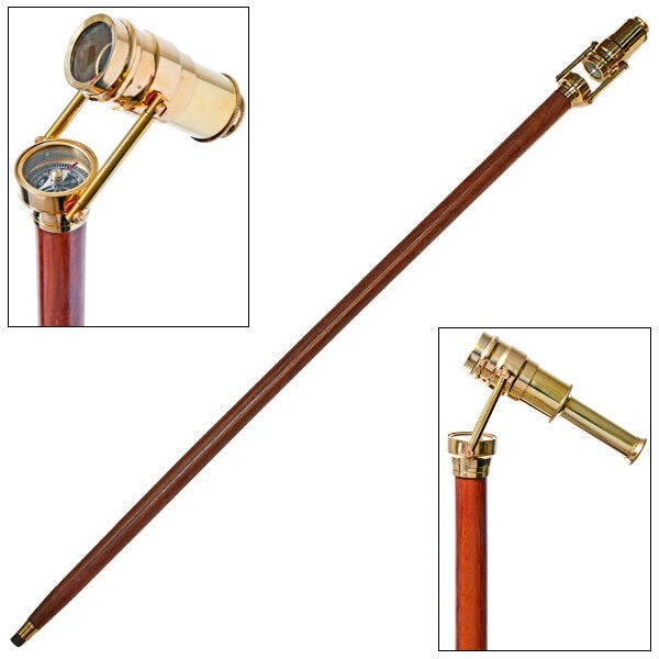 Mechanical Telescope Cane Walking Stick with Compass Brass Spyglass - Tophatter's Guns'N'Weapons Store - FREE SHIPPING Collectible Weapons - Tophatter Daily Deals