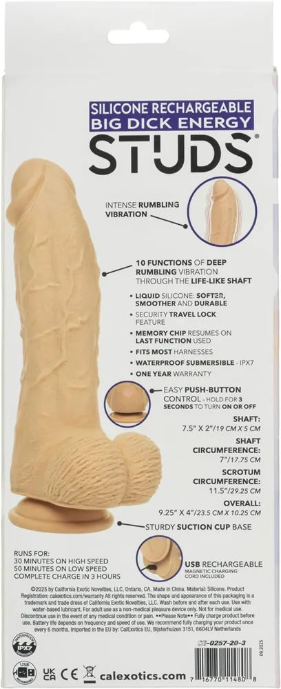 Big Dick Energy Studs – 7.5" Rechargeable Silicone Hands-Free Vibrator > Vibrators > Realistic Vibrators - Tophatter Daily Deals