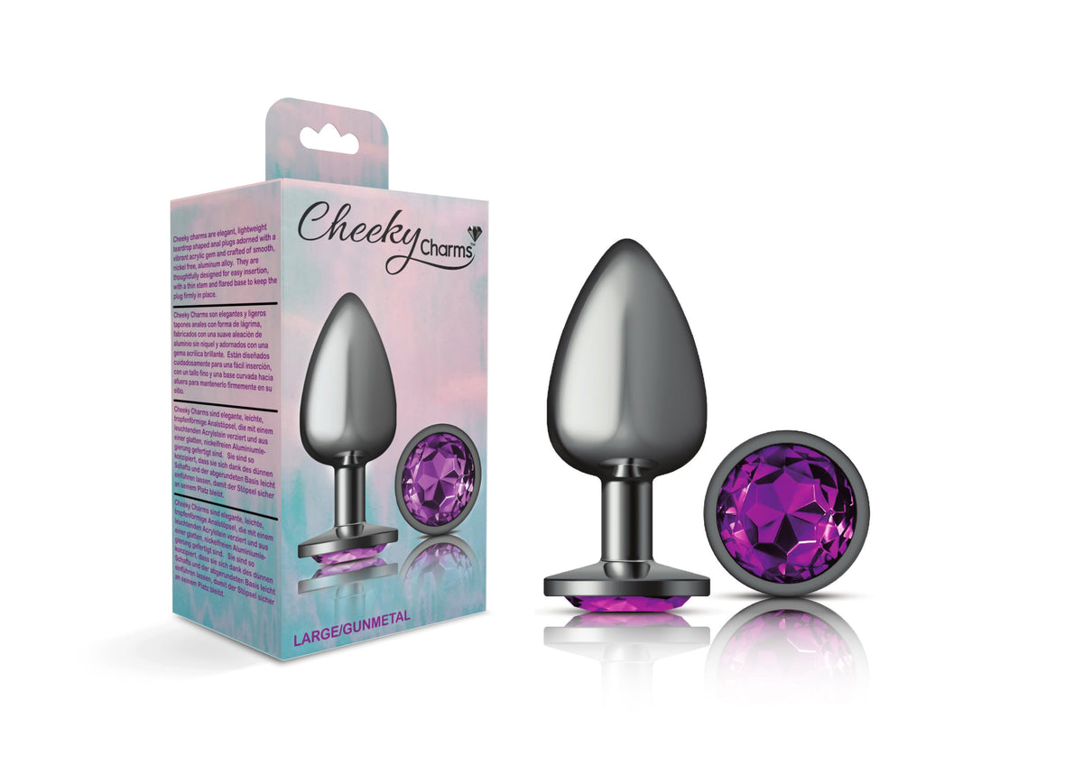 Cheeky Charms Gunmetal Round Butt Plug with Purple Jewel Large > Anal Range > Jewel Butt Plugs - Tophatter Daily Deals