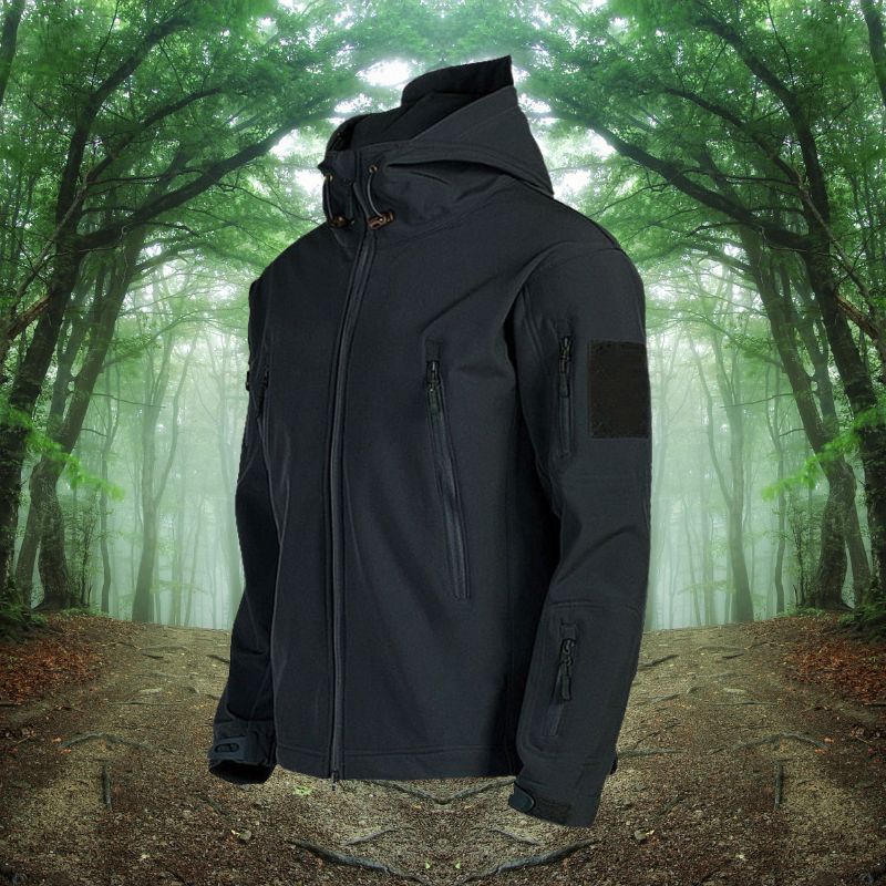 Waterproof Men's Outdoor Jacket - Military Cut, Poly Blend Black - Tophatter Daily Deals