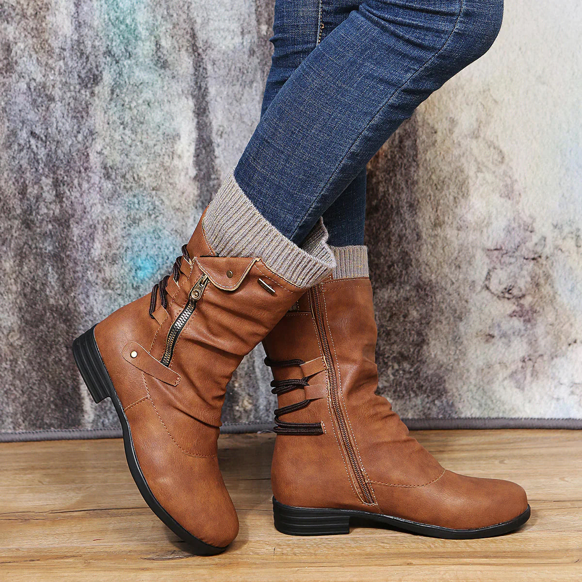 Warm Cozy Women's Mid Calf Winter Boots- Leather, For Winter Brown - Tophatter Daily Deals
