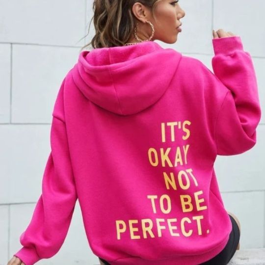 Oversized Women’s Hoodie - Relaxed Back Slogan Cotton Blend Pink - Tophatter Daily Deals