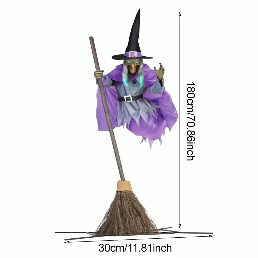 6-Foot Flying Witch Halloween Yard Decoration – Scary Outdoor Prop with Floating Effect, Easy Setup Decor - Tophatter Daily Deals