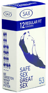 Sax Condoms Regular – 53mm Nominal Width Latex Condoms Pack of 12 > Essentials > Condoms - Tophatter Daily Deals