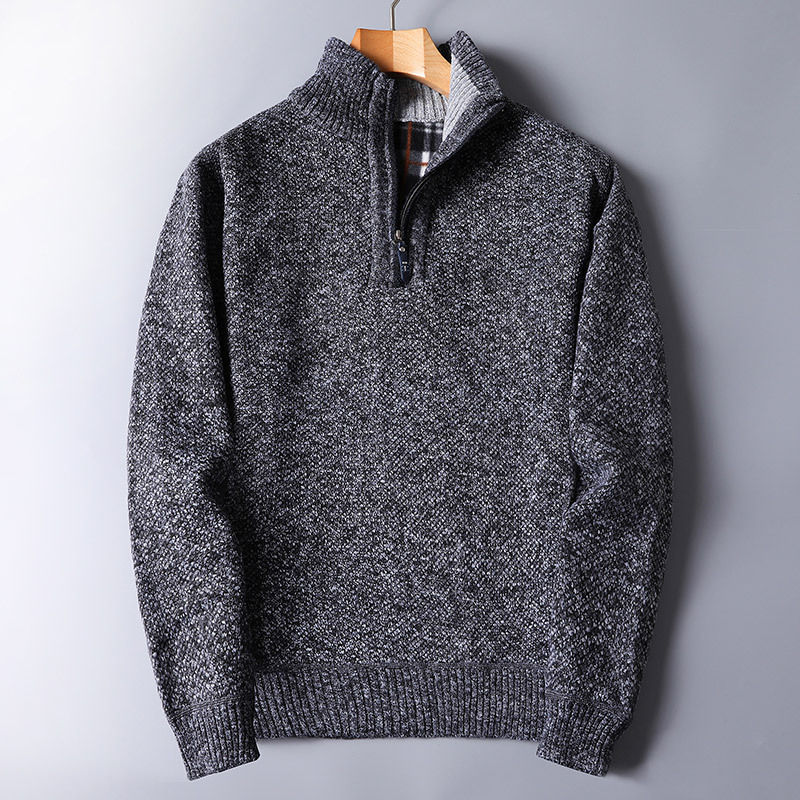 Warm Men's Knit Pullover - Half Zip, Wool Blend, Casual Black - Tophatter Daily Deals