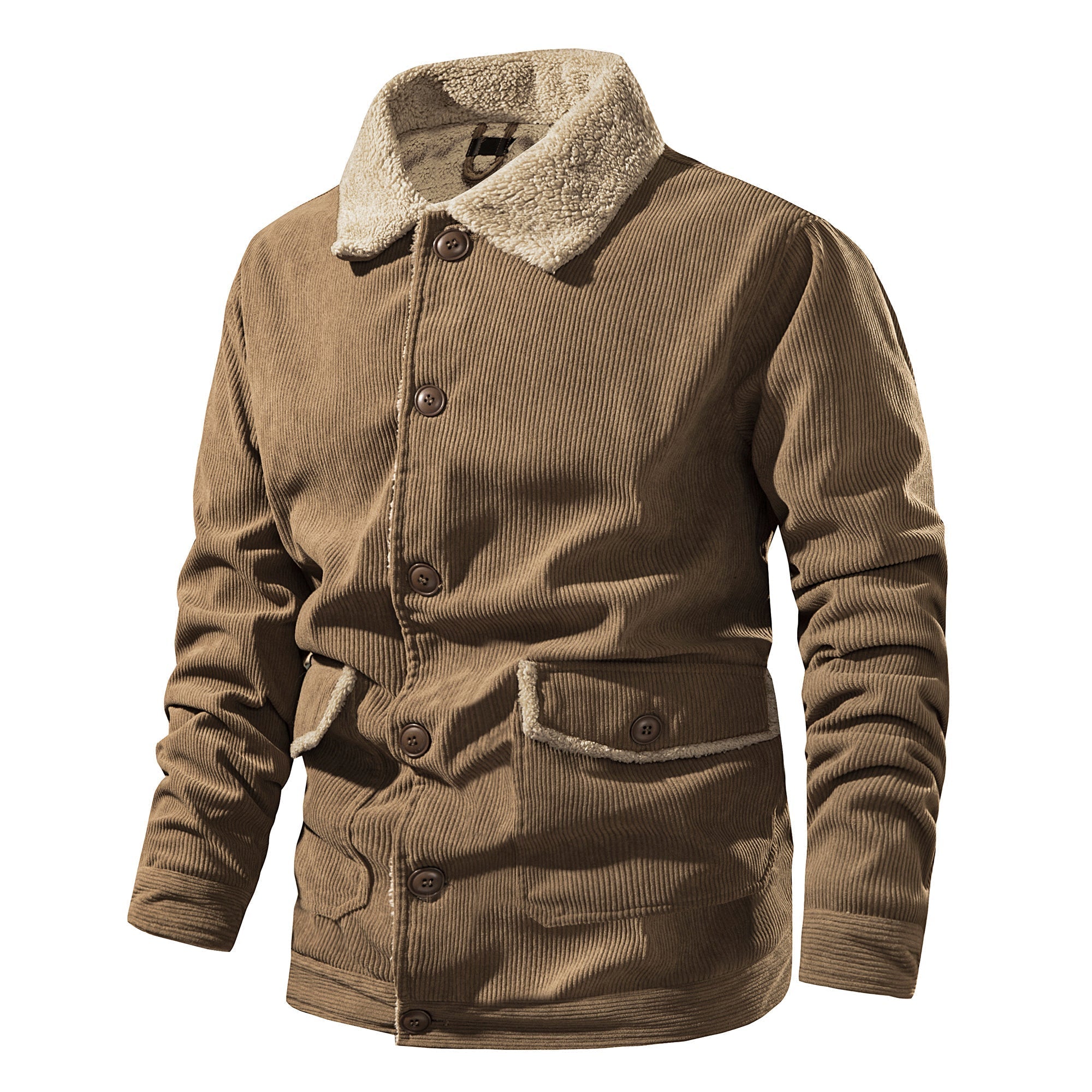 Warm Cozy Men's Jacket - Mid Length Corduroy Sherpa - Tophatter Daily Deals