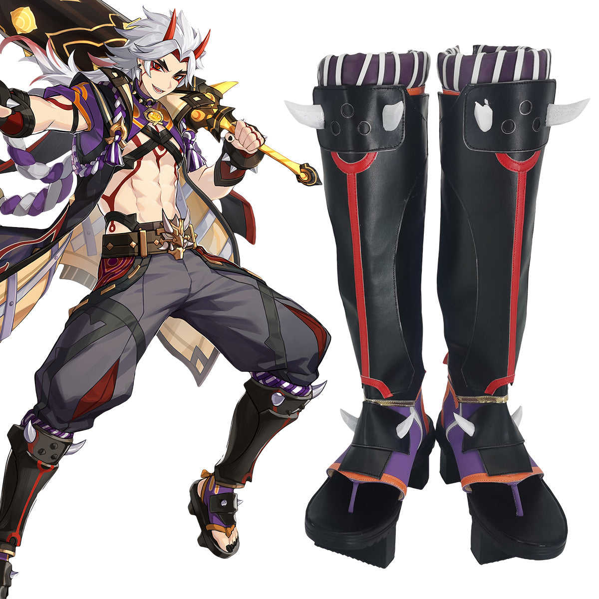 Genshin Impact Arataki Itto Black Shoes Cosplay Boots Shoes/Boots - Tophatter Daily Deals