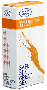 Sax Condoms Regular – Ultra Thin 53mm Nominal Width Latex Condoms Pack of 12 > Essentials > Condoms - Tophatter Daily Deals