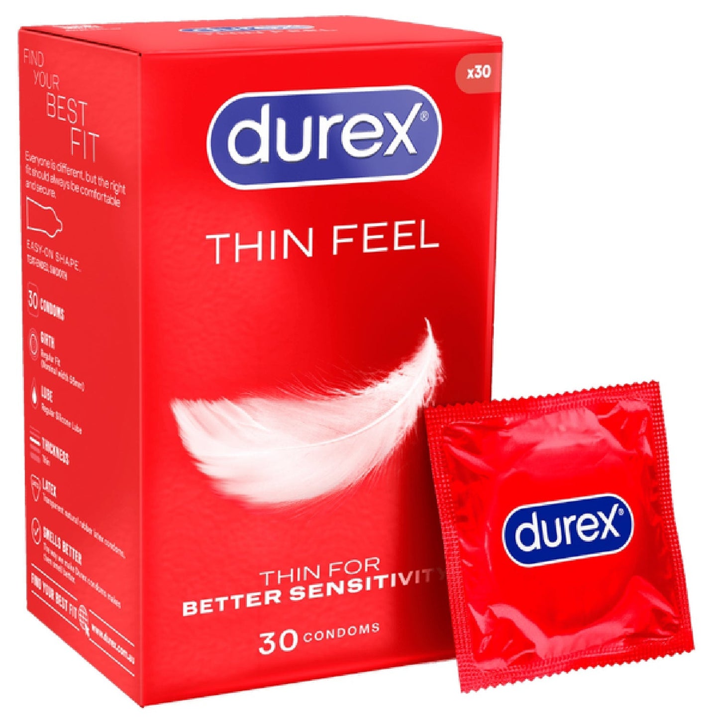 Durex Thin Feel – 20 Percent Thinner Latex Condoms 30 Pack > Essentials > Condoms - Tophatter Daily Deals