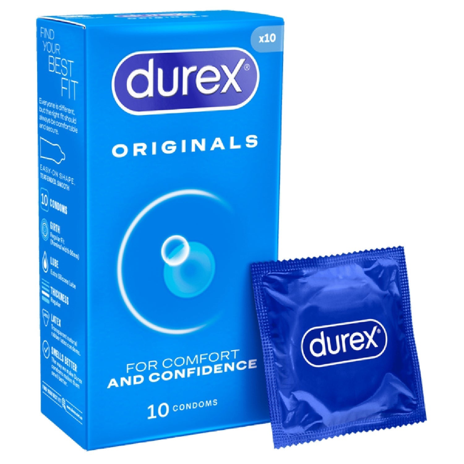 Durex Originals Easy-On Shaped Condoms – Comfortable Lubricated Latex Condoms 10 Pack > Essentials > Condoms - Tophatter Daily Deals