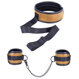 Adjustable Brown Collar with Handcuffs – Velcro Lock, Webbing Strap, 22.4cm Chain > Bondage Gear > Restraints - Tophatter Daily Deals