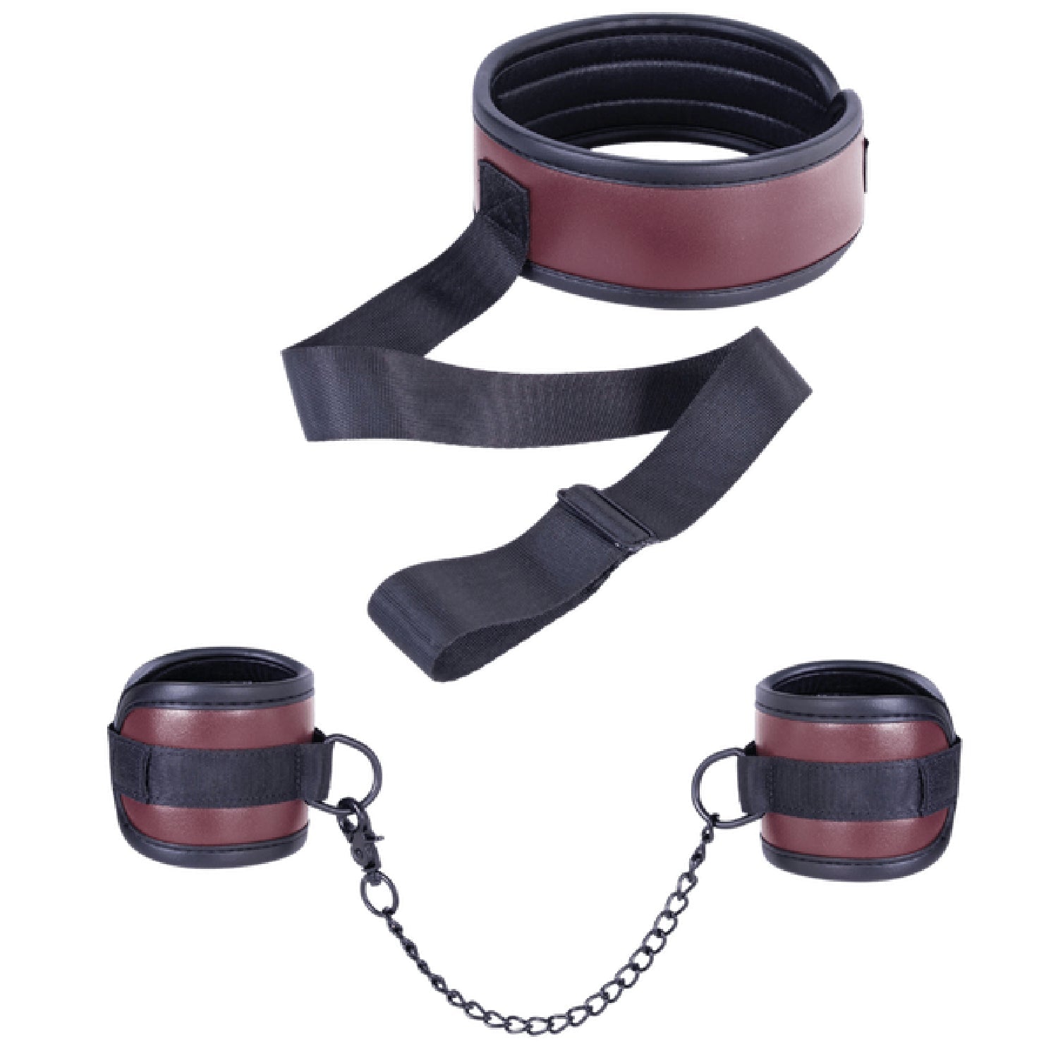 Adjustable Brown Collar with Handcuffs – Velcro Lock, Webbing Strap, 22.4cm Chain > Bondage Gear > Restraints - Tophatter Daily Deals